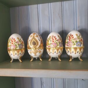 Elegant Floral Egg Ornaments with Gold Accents